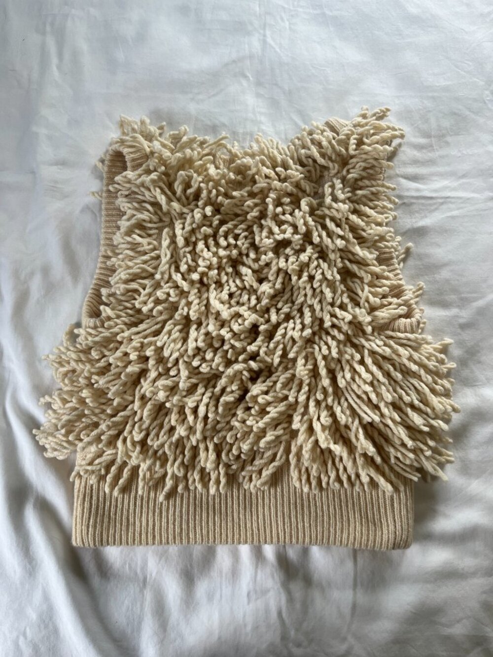 Abercrombie & Fitch Y2K Cream Shaggy Knit Fringe Wool Cashmere Blend Vest - Picture 6 of 6